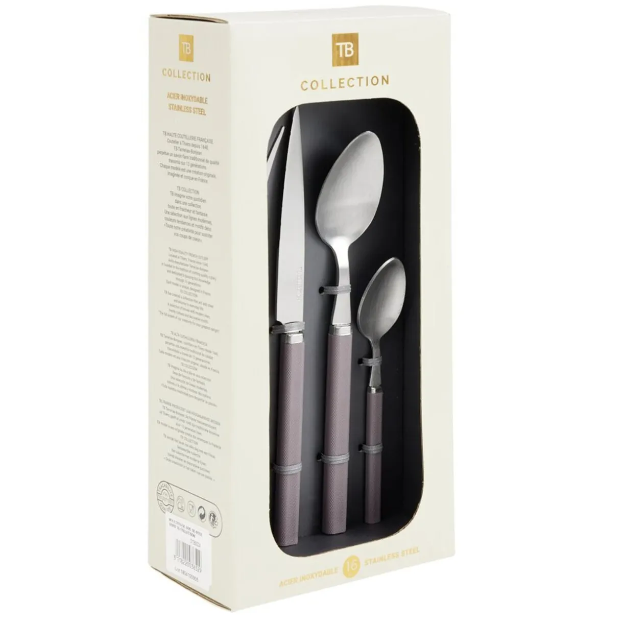 Ménagère 16 pièces acier inoxydable manche texturé rosé < Gifi Discount