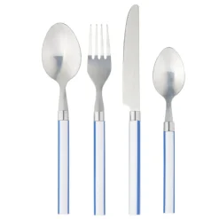 Ménagère 16 pièces inox et plastique bayadère blanc et bleu < Gifi Outlet