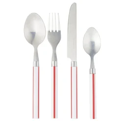 Ménagère 16 pièces inox et plastique bayadère blanc et rouge < Gifi