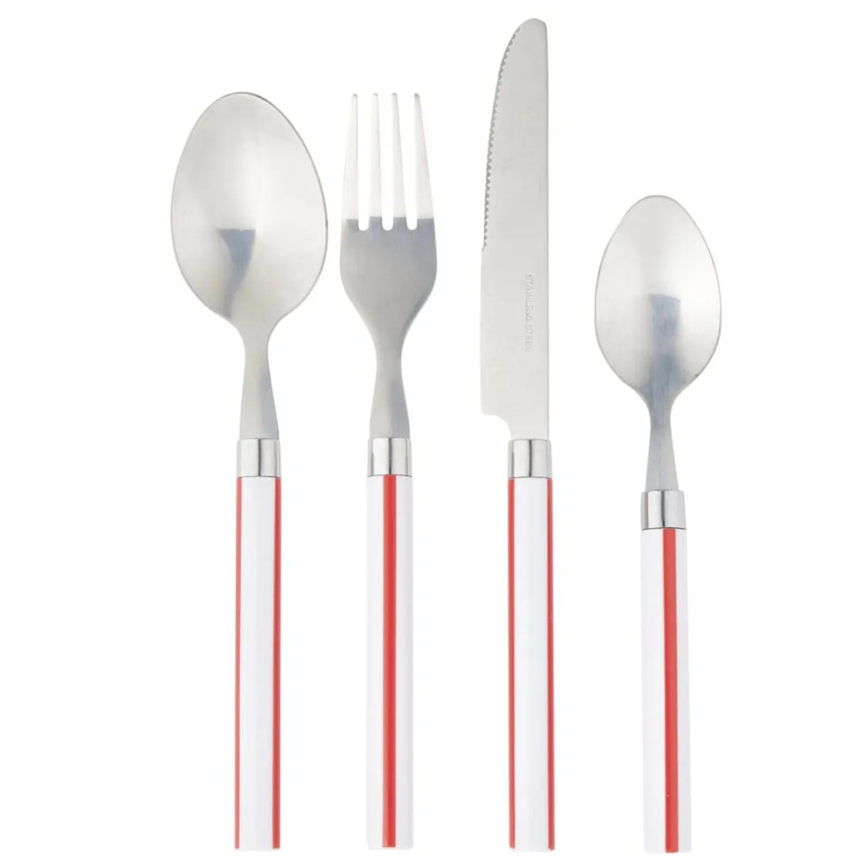 Ménagère 16 pièces inox et plastique bayadère blanc et rouge < Gifi