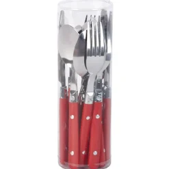 Ménagère 16 pièces inox manche plastique rouge < Gifi Online