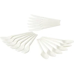 Ménagère réutilisable en amidon de maïs 6 personnes blanc