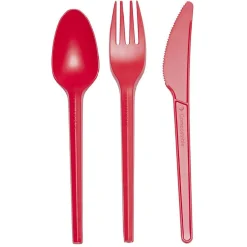 Ménagère réutilisable rouge 18 couverts à base d'amidon de maïs < Gifi Hot