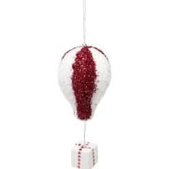 Montgolfière de Noël brillante rouge et blanc à suspendre H17cm