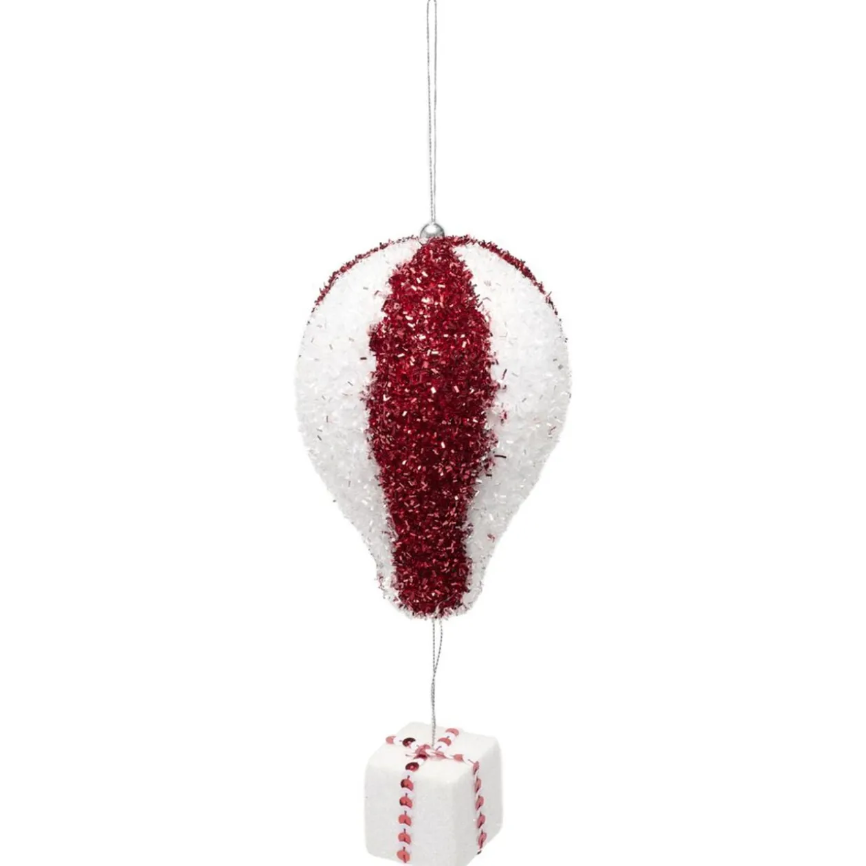 Montgolfière de Noël brillante rouge et blanc à suspendre H17cm