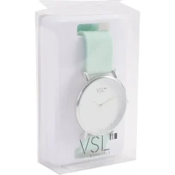 Montre à cadran rond argenté bracelet pastel