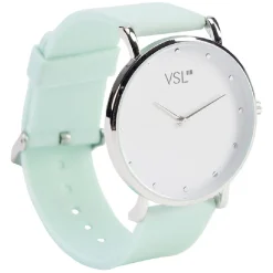 Montre à cadran rond argenté bracelet pastel