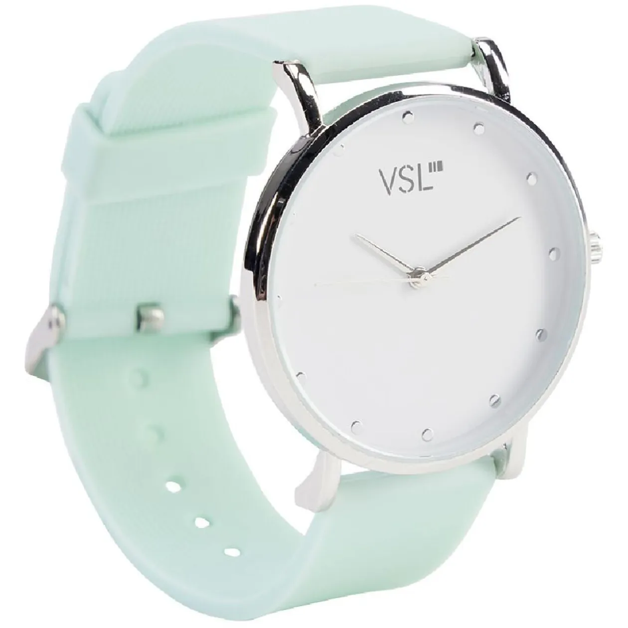 Montre à cadran rond argenté bracelet pastel