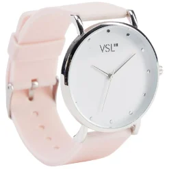 Montre à cadran rond argenté bracelet pastel