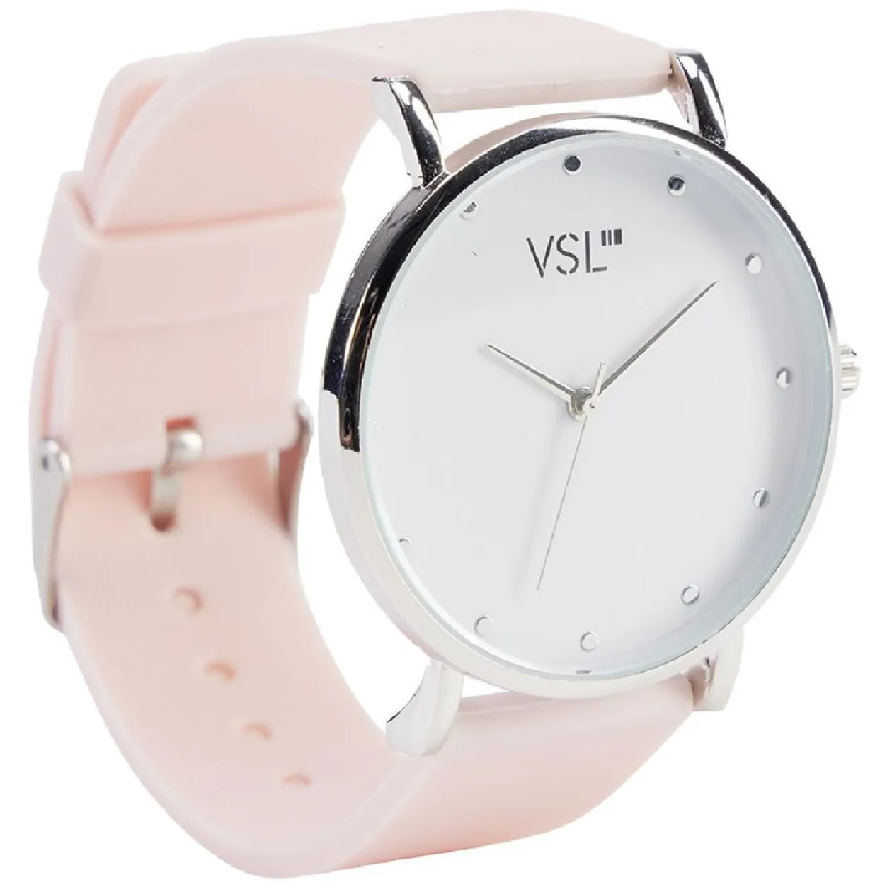 Montre à cadran rond argenté bracelet pastel