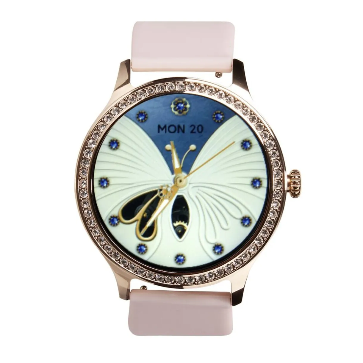 Montre connectée ronde strass bracelet silicone Ø5cm (2 modèles blanc ou rose) < Gifi New