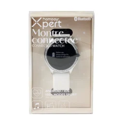 Montre connectée ronde strass bracelet silicone Ø5cm (2 modèles blanc ou rose) < Gifi New