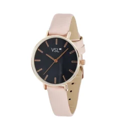 Montre femme cadran rond bracelet simili rose