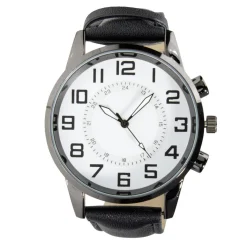 Montre homme cadran rond noir bracelet simili Ø4xH25,5cm (2 modèles)