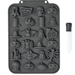 Moule à bonbons Halloween silicone noir avec pipette 19x27x1,5cm