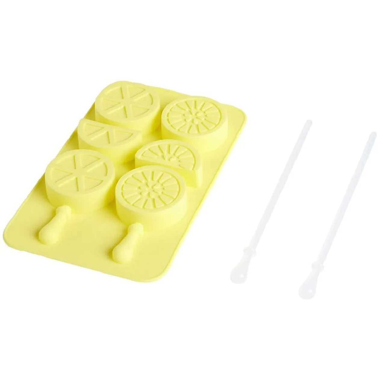 Moule à glaçon brochette forme citron-silicone jaune 18,3x11,4xH1,5cm