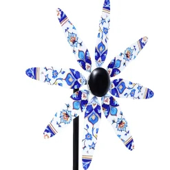 Moulin à vent XL à planter en métal décoré bleu 40,5x23xH180cm < Gifi