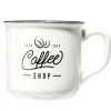 Mug café en porcelaine effet email blanc bord noir Coffee shop 33cl H8,5cm