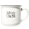 Mug café en porcelaine effet email blanc et bord noir Mon café 33cl H8,5cm < Gifi Outlet
