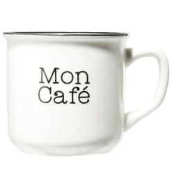 Mug café en porcelaine effet email blanc et bord noir Mon café 33cl H8,5cm < Gifi Outlet