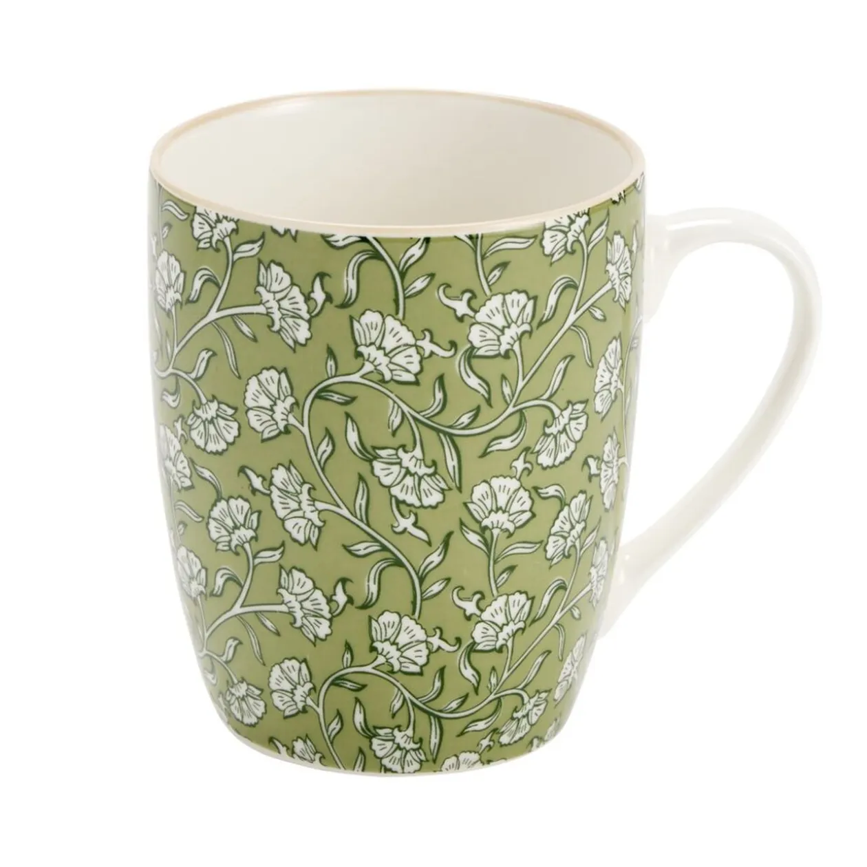 Mug céramique motif floral Indie Ø9,5xH8cm (2 modèles beige ou vert)