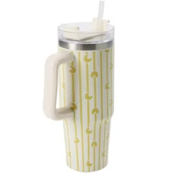 Mug de transport XL inox et plastique imprimé croissant et rayures avec anse H24cm < Gifi Hot