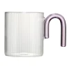 Mug en verre 30cl transparent avec anse colorée forme U Ø8xH9cm (3 modèles)