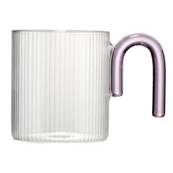 Mug en verre 30cl transparent avec anse colorée forme U Ø8xH9cm (3 modèles)