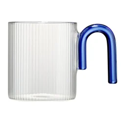 Mug en verre 30cl transparent avec anse colorée forme U Ø8xH9cm (3 modèles)