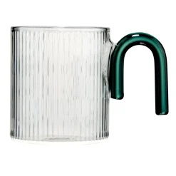 Mug en verre 30cl transparent avec anse colorée forme U Ø8xH9cm (3 modèles)