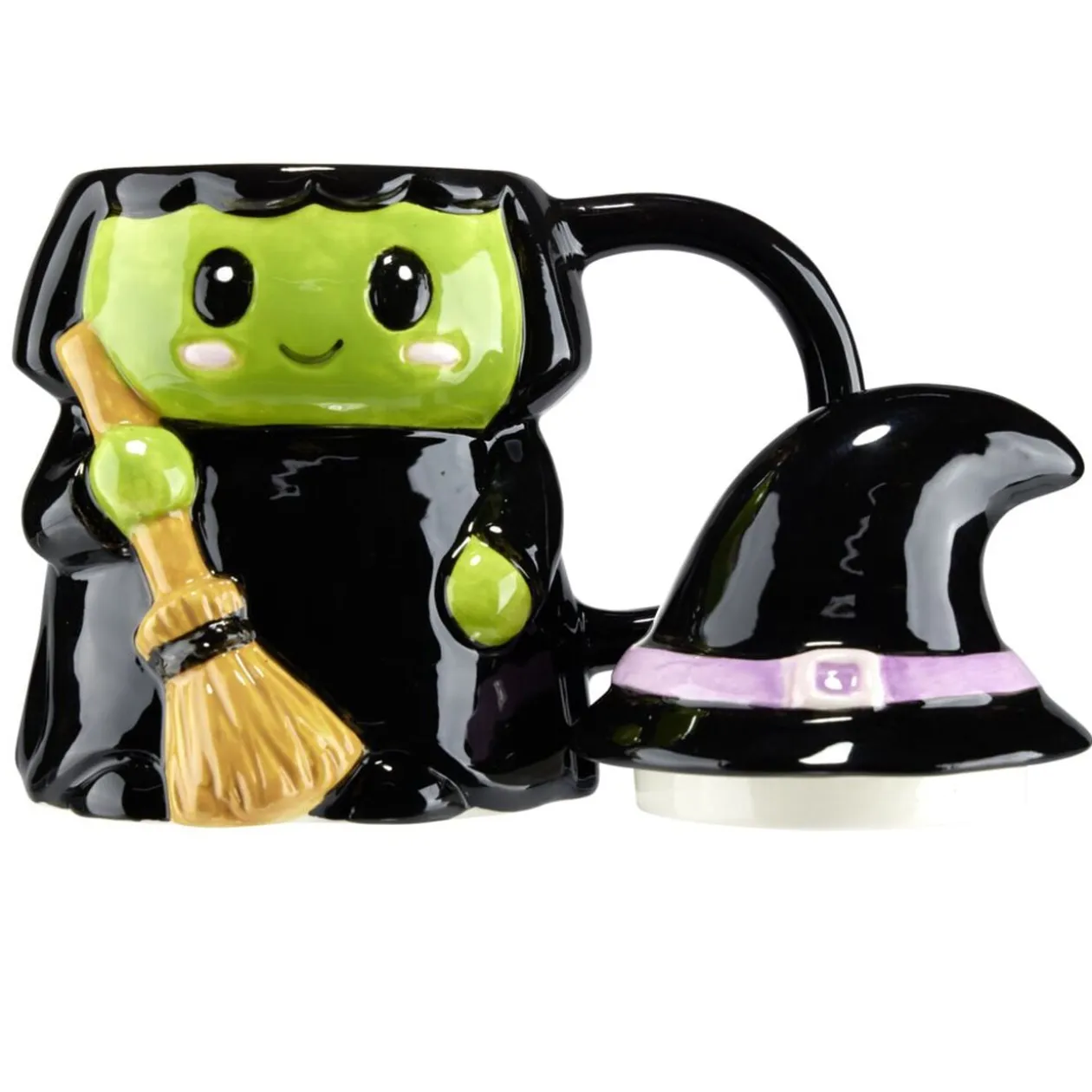 Mug Halloween 42cl sorcière avec couvercle dolomite noir 14x9,5xH17cm