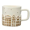 Mug imprimé relief village de Noël Ø18XH8 cm céramique écru et doré