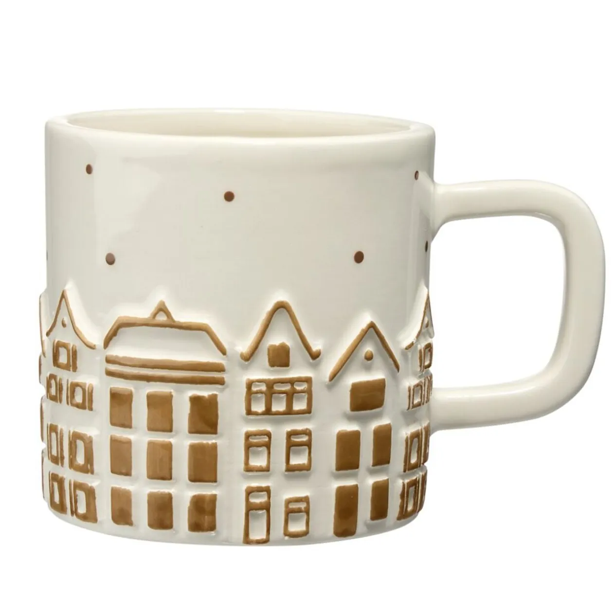 Mug imprimé relief village de Noël Ø18XH8 cm céramique écru et doré