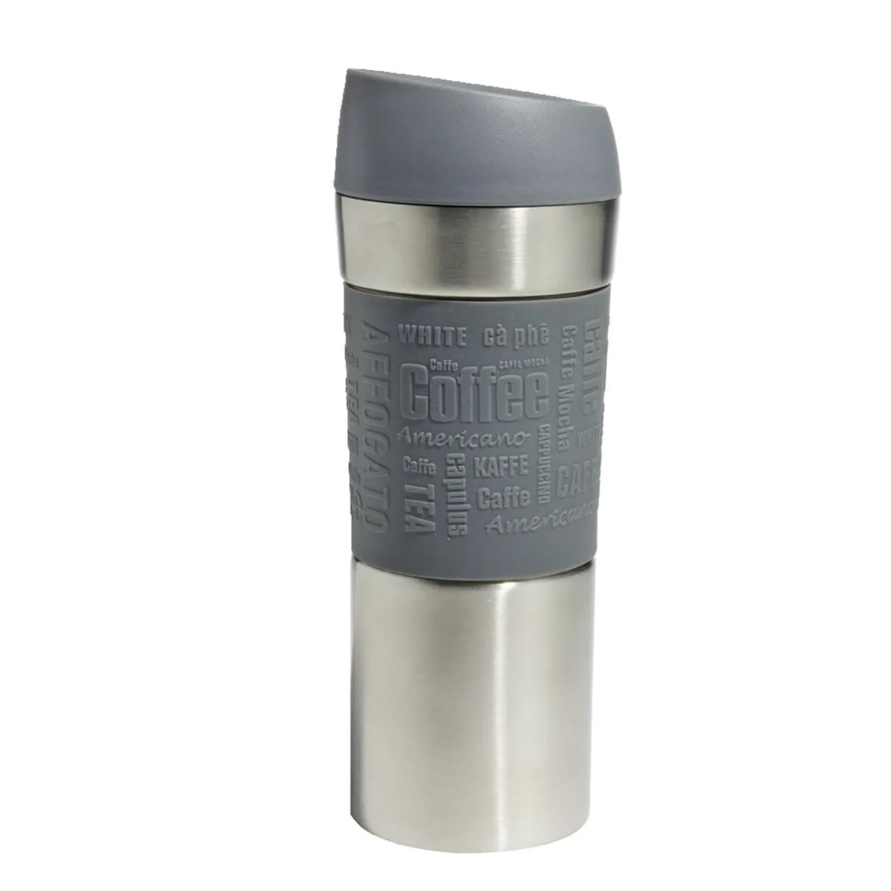 Mug isotherme en inox avec paroi isolante en silicone gris 350ml