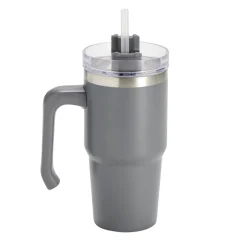 Mug isotherme inox 550ml avec couvercle et paille Ø8,5xH28,5cm