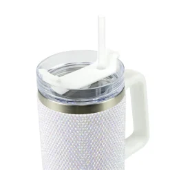 Mug isotherme inox 900ml avec paille plastique gris strass H26cm < Gifi Online