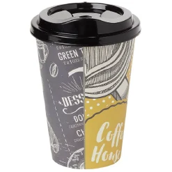 Mug à motifs couvercle noir 500ml - plastique Ø9xH14cm
