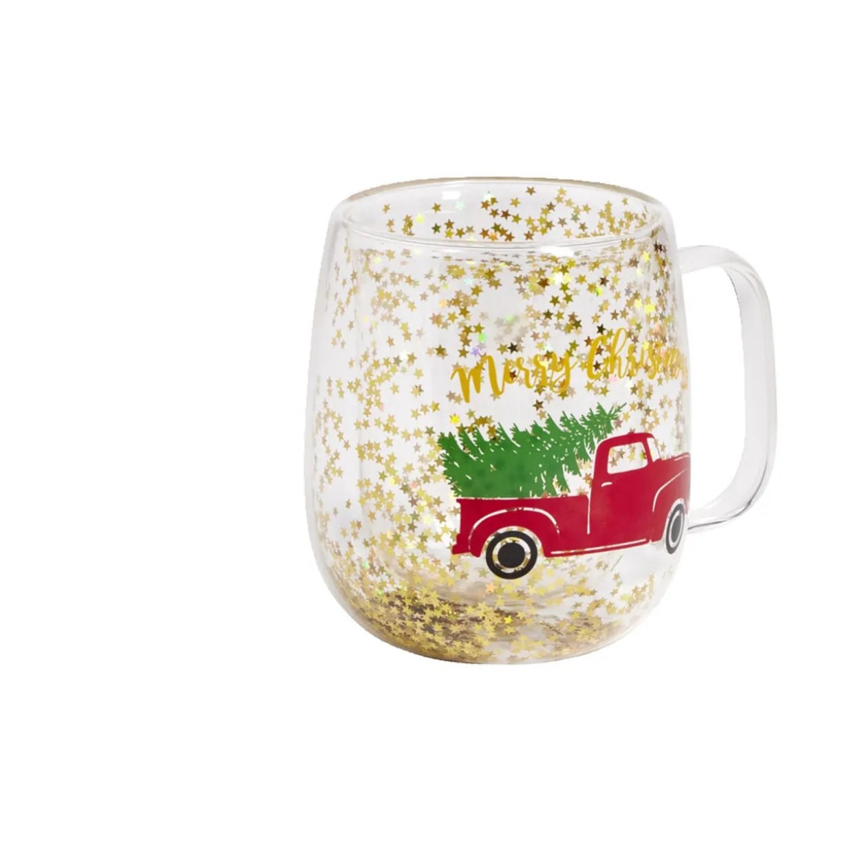 Mug Noël verre transparent paillettes dorées 350ml