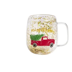 Mug Noël verre transparent paillettes dorées 350ml