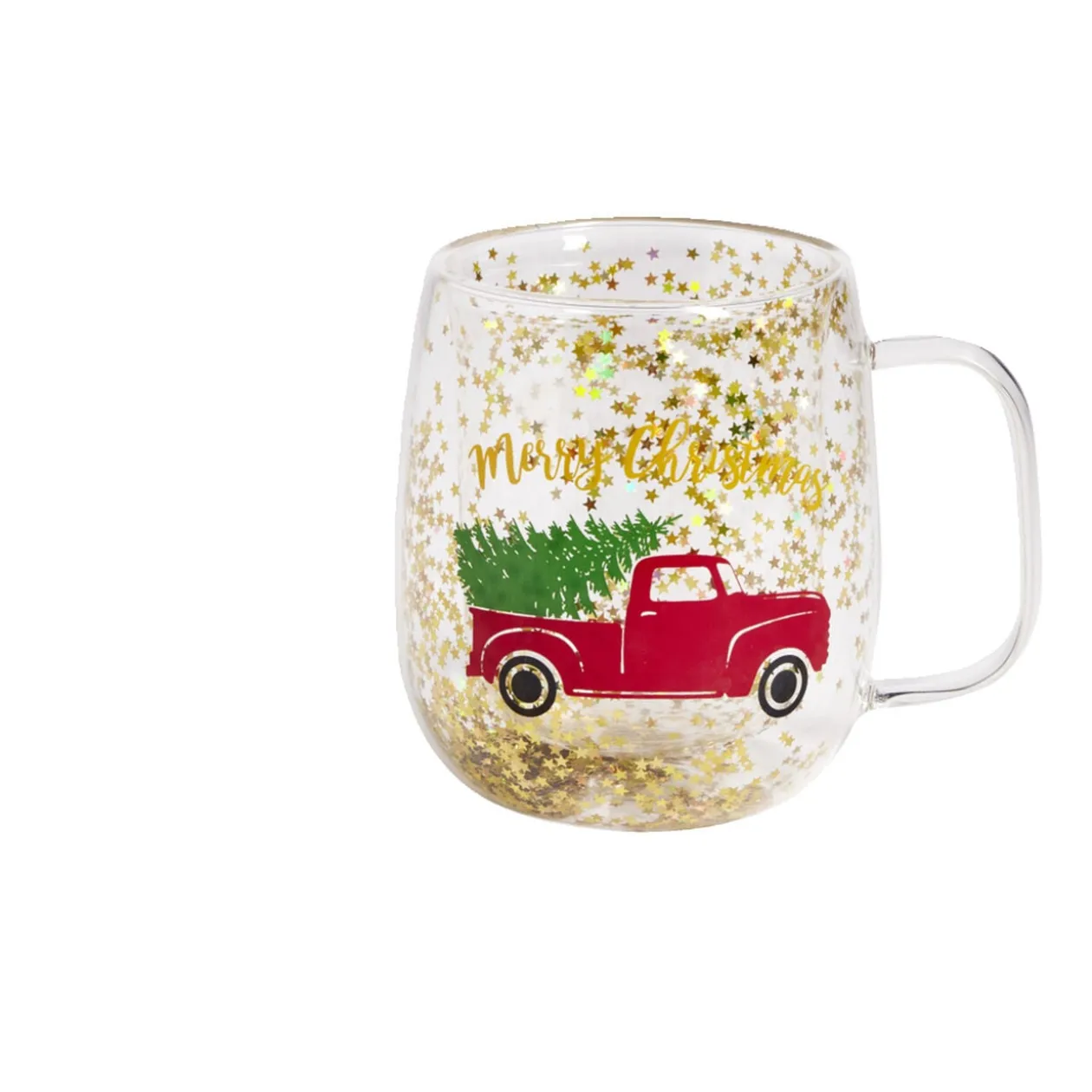 Mug Noël verre transparent paillettes dorées 350ml