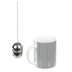 Mug porcelaine avec boule à thé inox noir blanc 35 cl