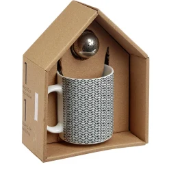 Mug porcelaine avec boule à thé inox noir blanc 35 cl
