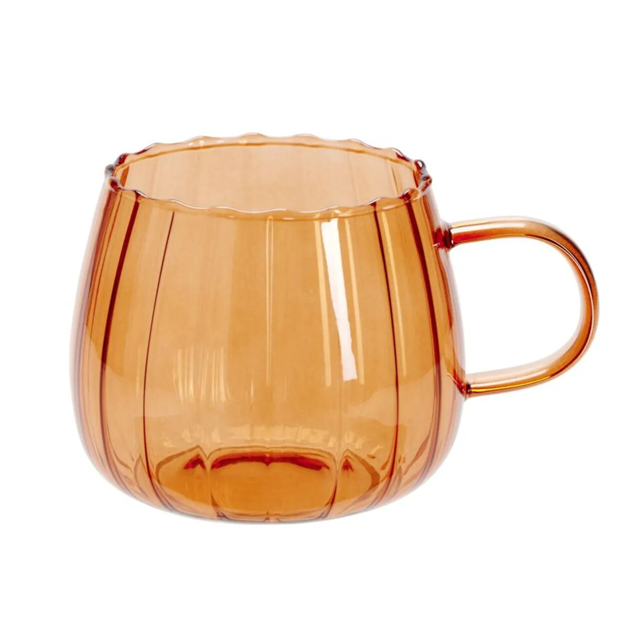 Mug rond verre strié orange automne 400ml Ø11xH8cm < Gifi Outlet