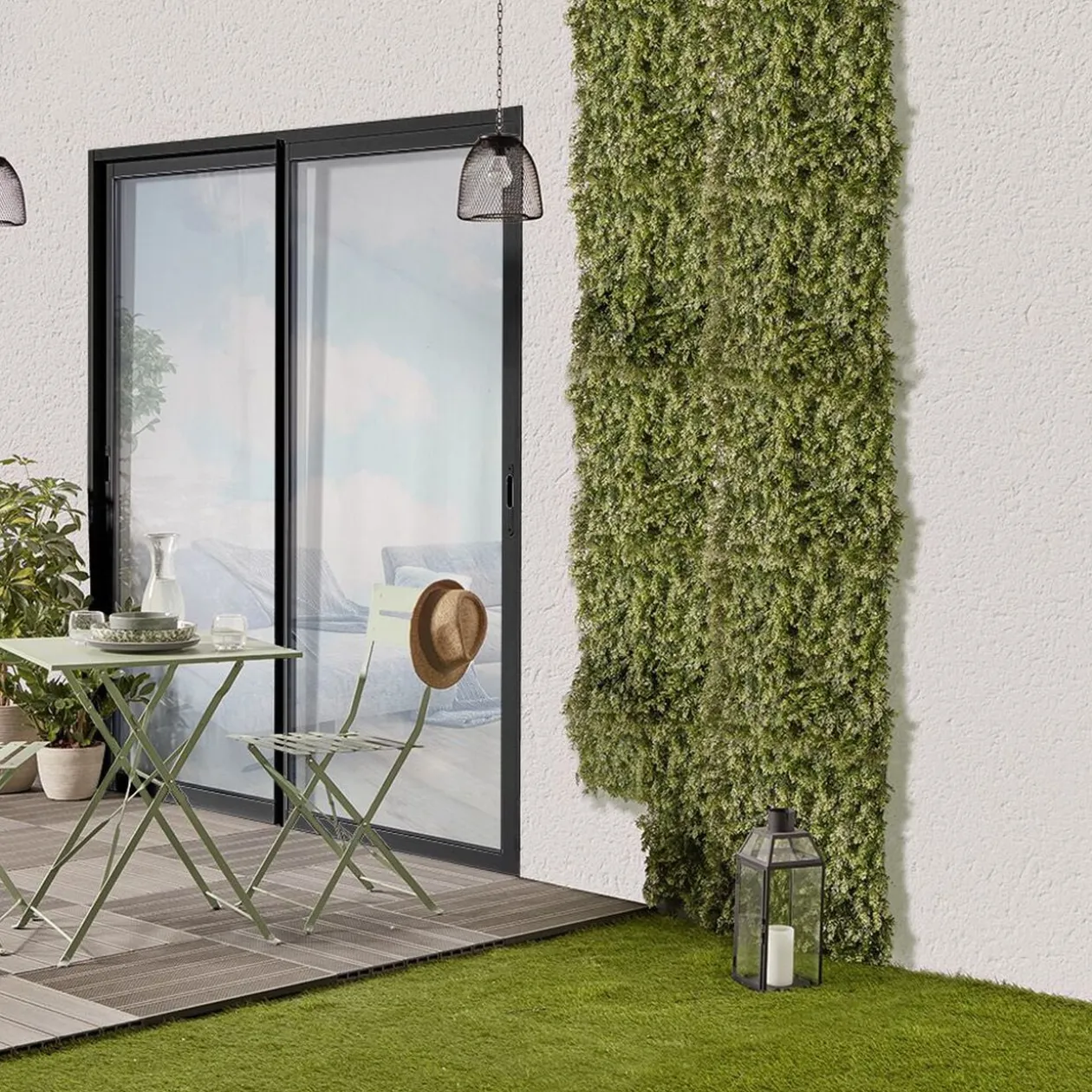 Mur végétal 4 carreaux cyprès artificiel vert