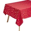 Nappe en tissu rouge motif sapin doré 140x300cm