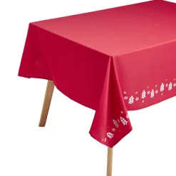 Nappe en tissu rouge motifs étoilee et sapins 140x300cm < Gifi Discount