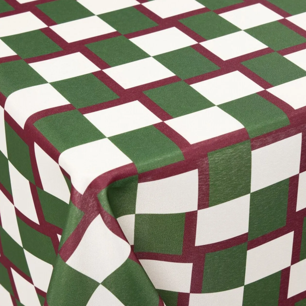 Nappe rectangulaire polyester vichy beige vert 150x250cm