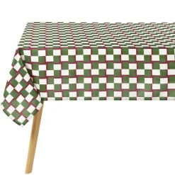 Nappe rectangulaire polyester vichy beige vert 150x250cm