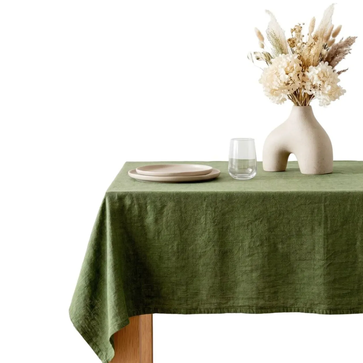 Nappe rectangulaire polyester effet lin vert kaki 145x250cm