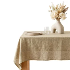 Nappe rectangulaire polyester effet lin beige naturel 145x250cm